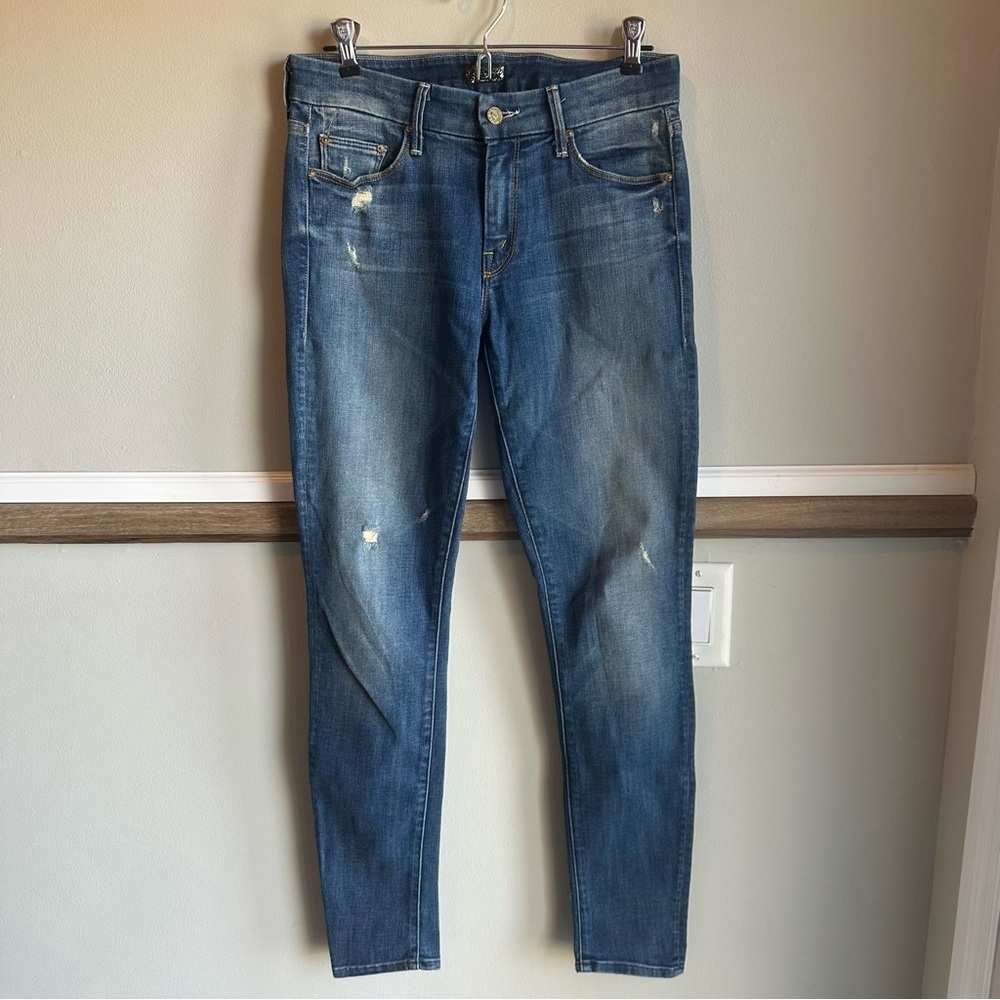 MOTHER The Looker Distressed Skinny Jeans High Rise Raw Hem Rough It Up​